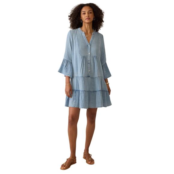 Faherty Dresses & Skirts - Faherty Dream Cotton Gauze Kasey Dress Indigo Wash Organic Cotton Size S